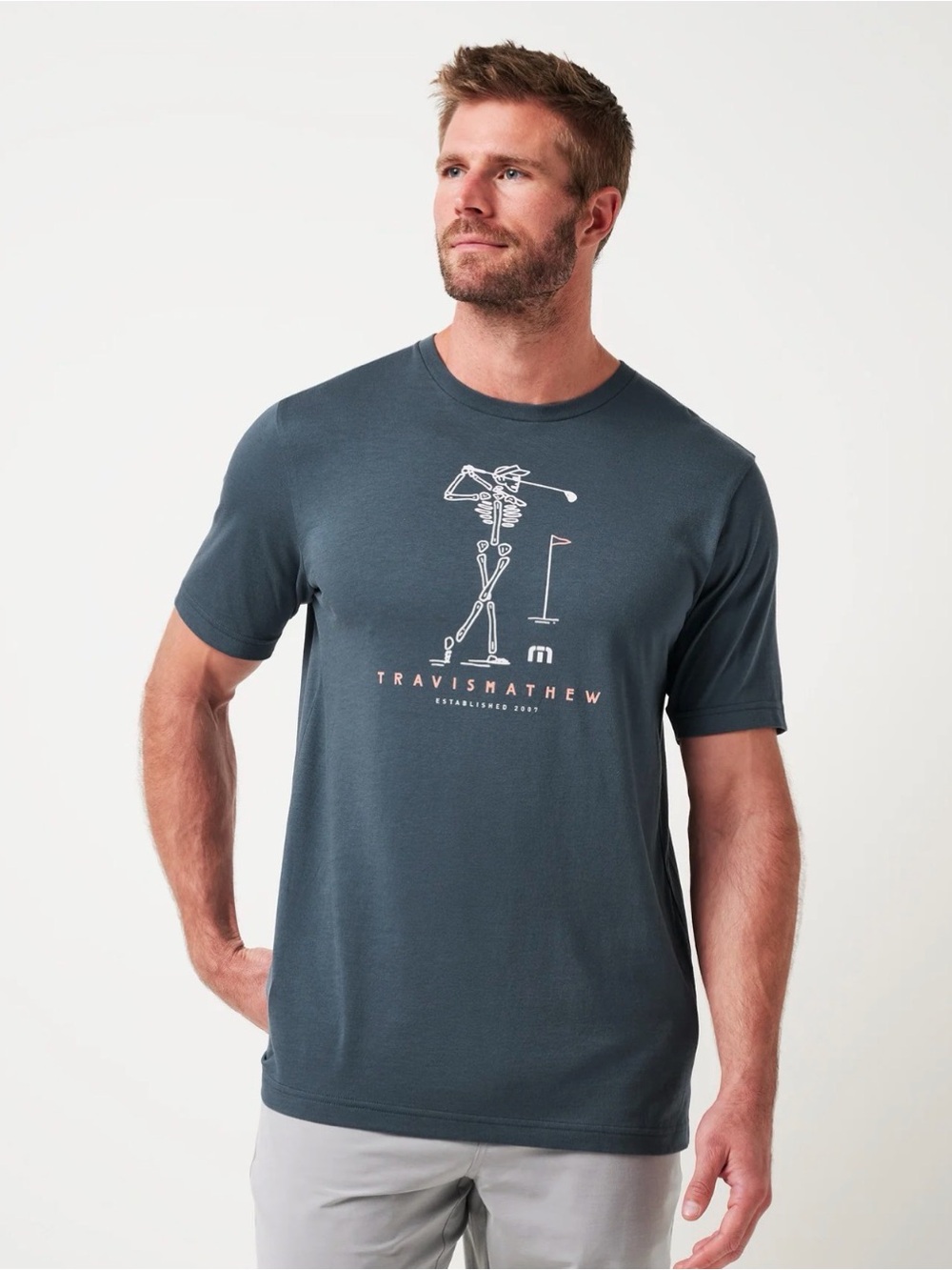 Travis Mathew Lost Swing T-Shirt Men’s Mood Indigo Graphic Short Sleeve Sz Large